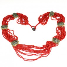 vechi colier tibetan. mozaic de turcoaz in os de yak & coral faux. Nepal